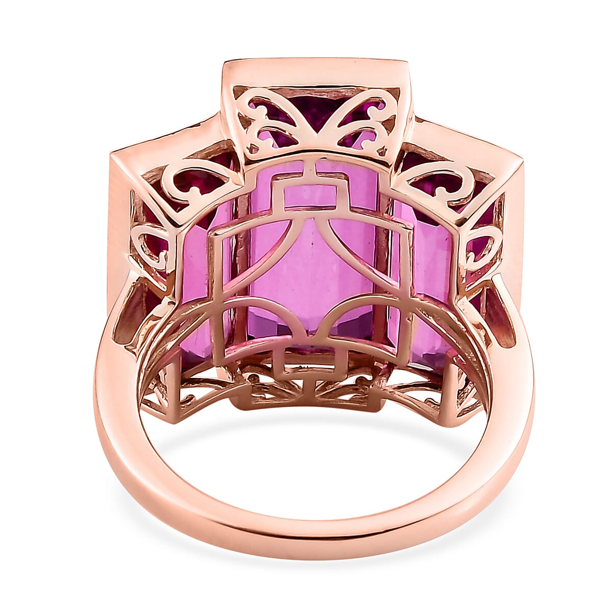 African Lilac Quartz (Triplet) 3 Stone Ring in Vermeil Rose Gold Over Sterling Silver (Size 7.0) 18.50 ctw image number 4