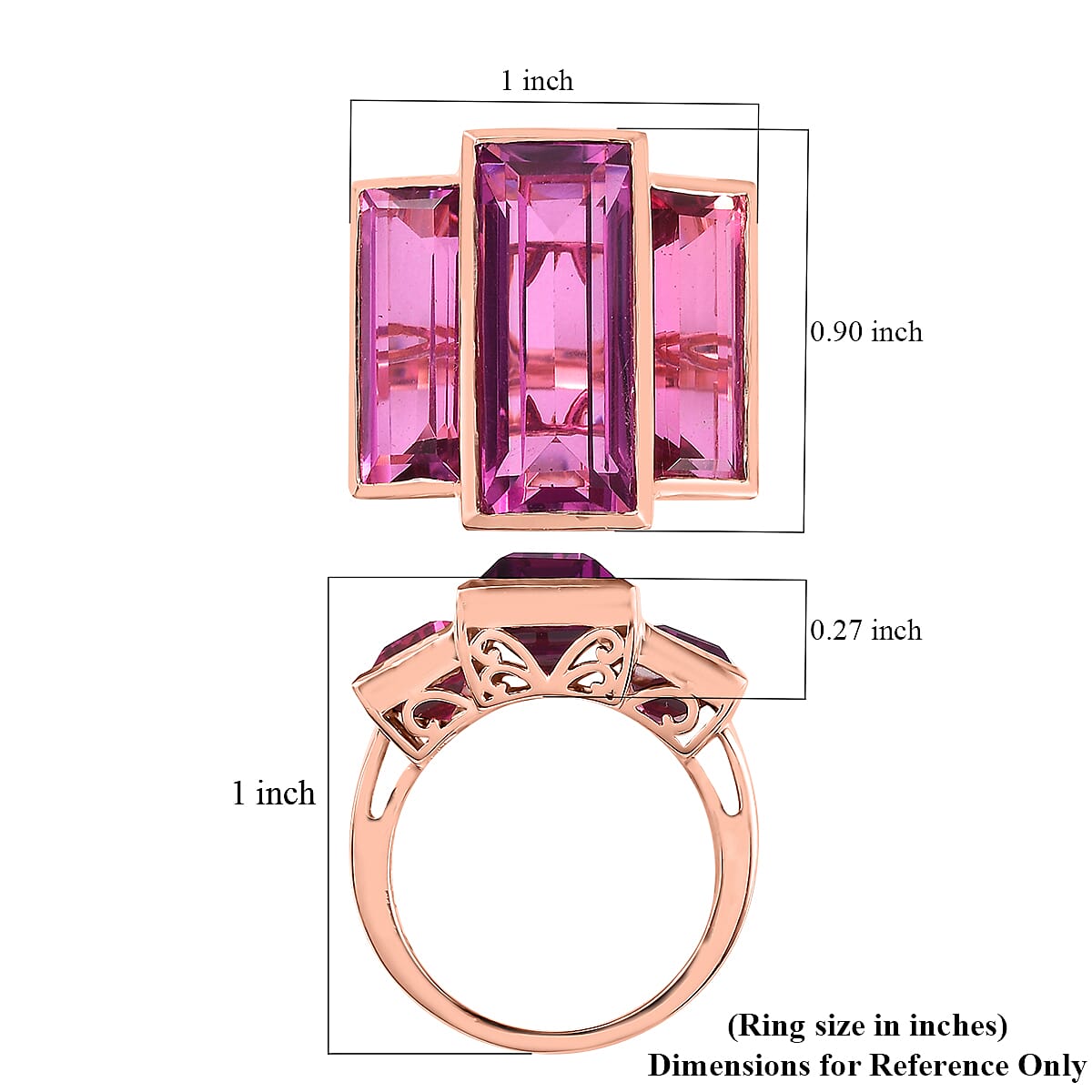 African Lilac Quartz (Triplet) 3 Stone Ring in Vermeil Rose Gold Over Sterling Silver (Size 7.0) 18.50 ctw image number 5