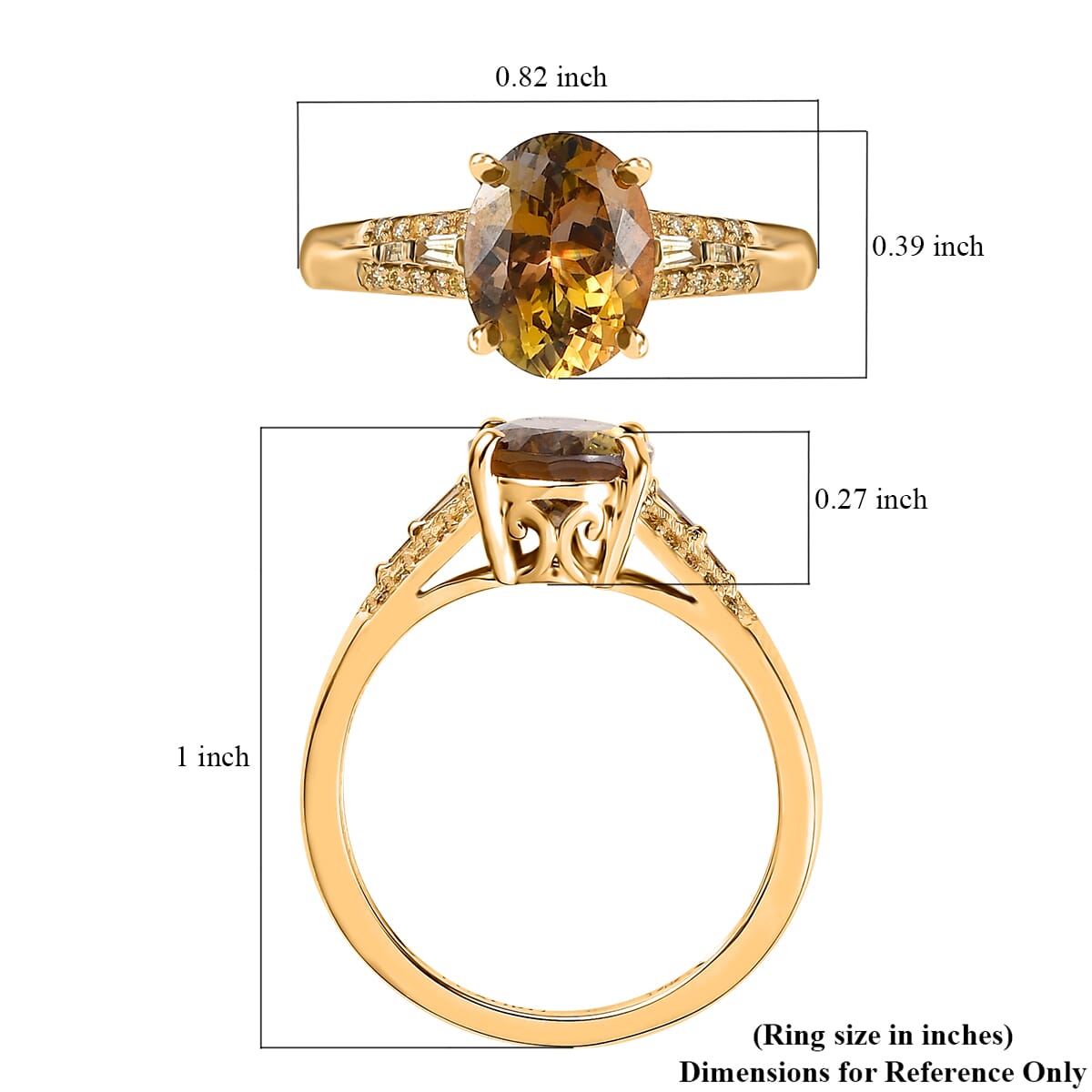 LUXORO 14K Yellow Gold Premium Natural Golden Tanzanite and I3 Natural Yellow Diamond Ring (Size 6.0) 2.50 Grams 2.00 ctw image number 5