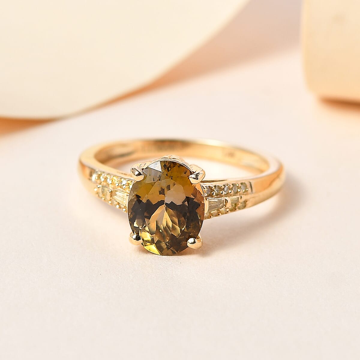Luxoro 14K Yellow Gold Premium Golden Tanzanite and I3 Natural Yellow Diamond Ring (Size 7.0) 2.00 ctw image number 1