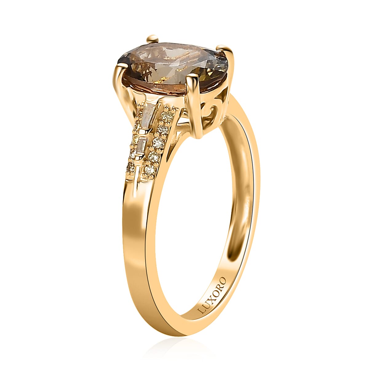 Luxoro 14K Yellow Gold Premium Golden Tanzanite and I3 Natural Yellow Diamond Ring (Size 7.0) 2.00 ctw image number 3