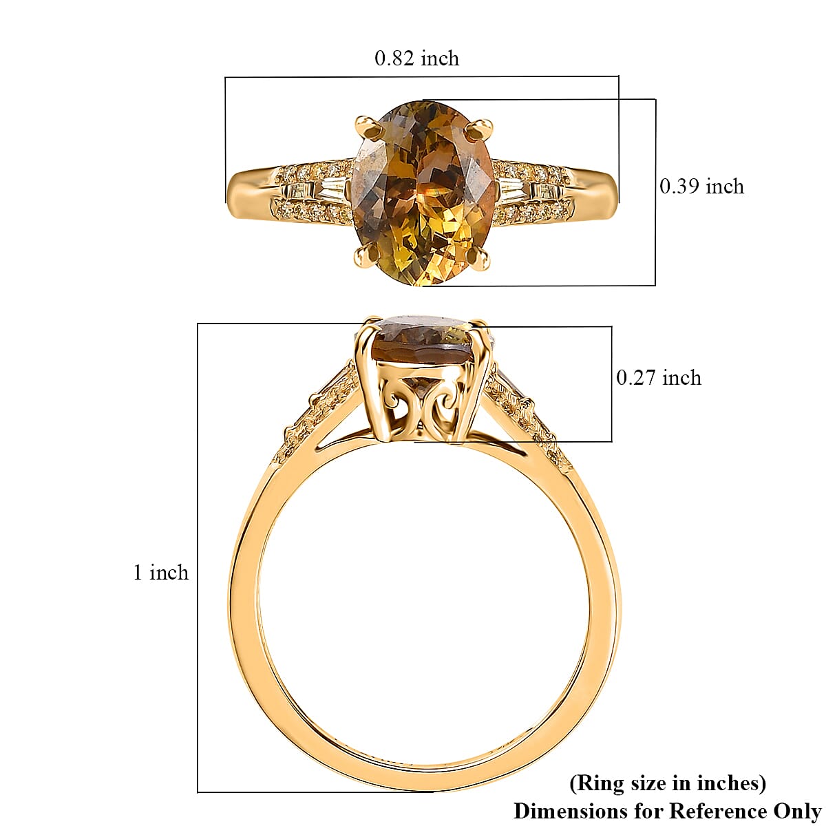 Luxoro 14K Yellow Gold Premium Golden Tanzanite and I3 Natural Yellow Diamond Ring (Size 7.0) 2.00 ctw image number 5