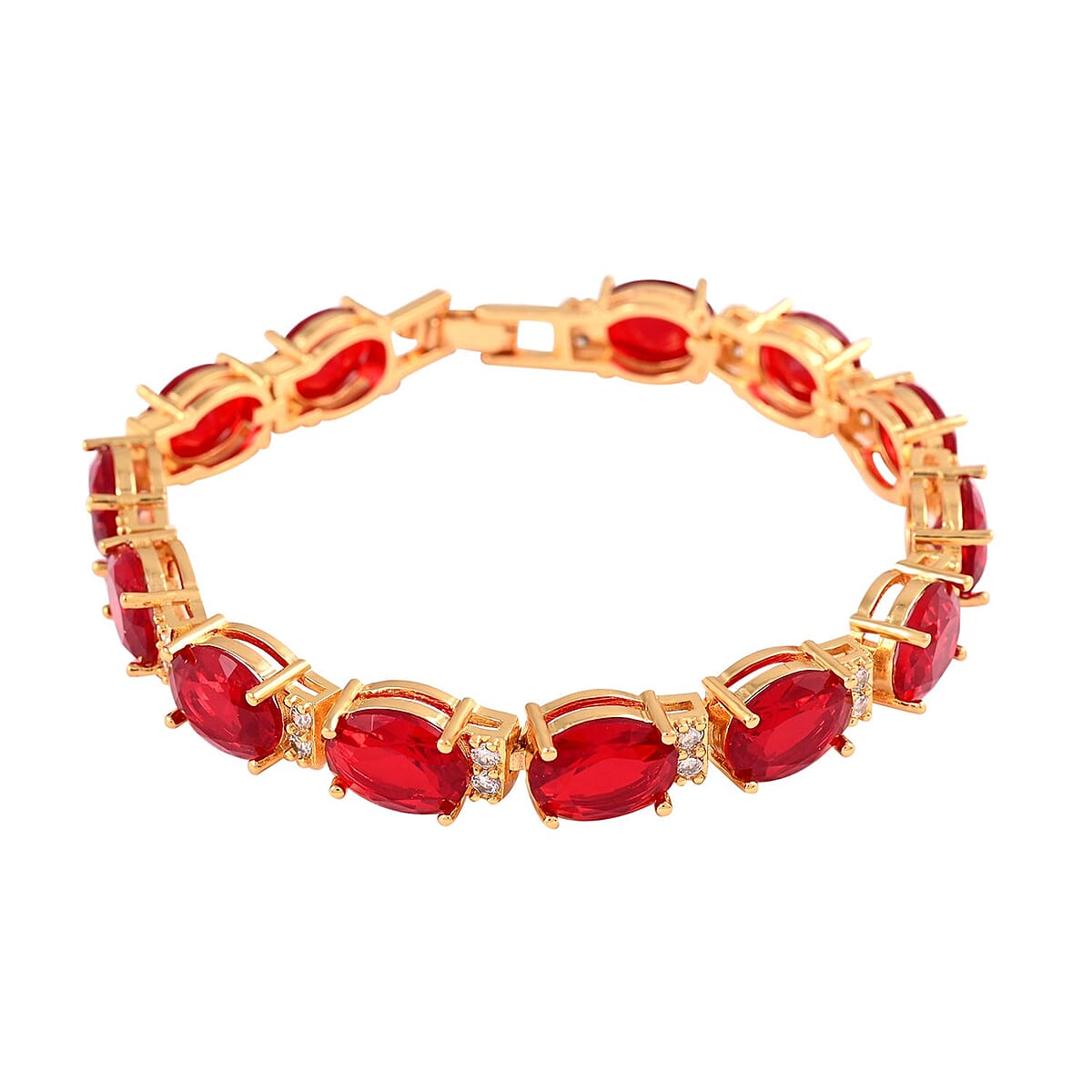 Simulated Ruby and White Diamond Bracelet in Goldtone (7.00 In) 30.00 ctw image number 0