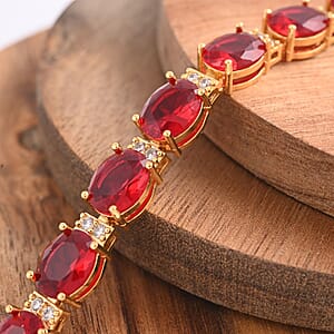 Simulated Ruby and White Diamond Bracelet in Goldtone (7.00 In) 30.00 ctw