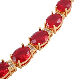 Simulated Ruby and White Diamond Bracelet in Goldtone (7.00 In) 30.00 ctw