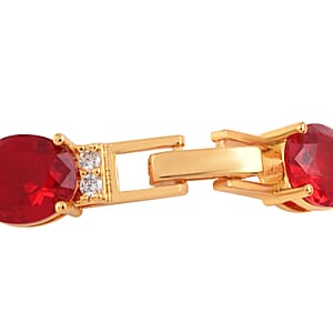 Simulated Ruby and White Diamond Bracelet in Goldtone (7.00 In) 30.00 ctw