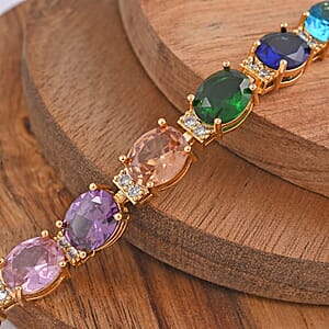 Simulated Multi Color Diamond Bracelet in Goldtone (7.00 In) 30.00 ctw