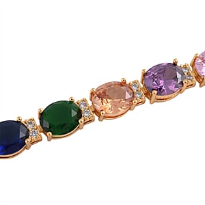 Simulated Multi Color Diamond Bracelet in Goldtone (7.00 In) 30.00 ctw