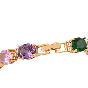 Simulated Multi Color Diamond Bracelet in Goldtone (7.00 In) 30.00 ctw
