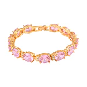 Simulated Ruby and White Diamond Bracelet in Goldtone (7.00 In) 30.00 ctw