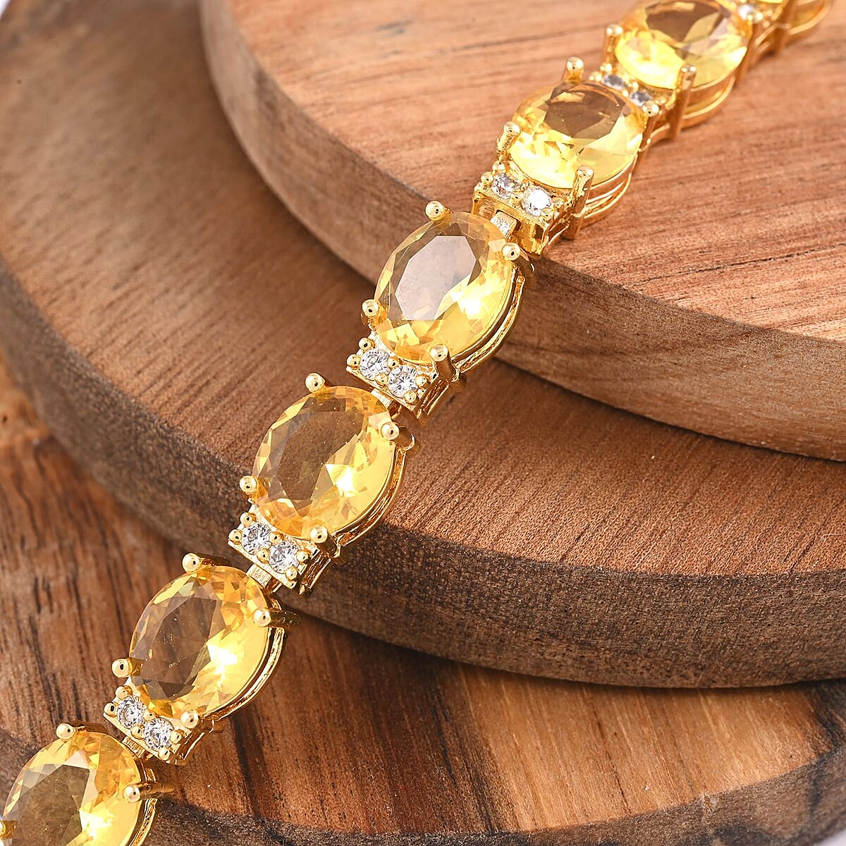 Simulated Canary Yellow and White Diamond Bracelet in Goldtone (7.00 In) 30.00 ctw image number 1