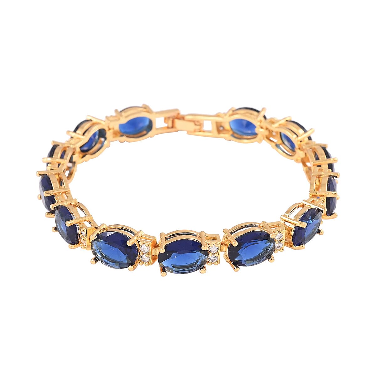 Simulated Blue and White Diamond Bracelet in Goldtone (7.00 In) 30.00 ctw image number 0