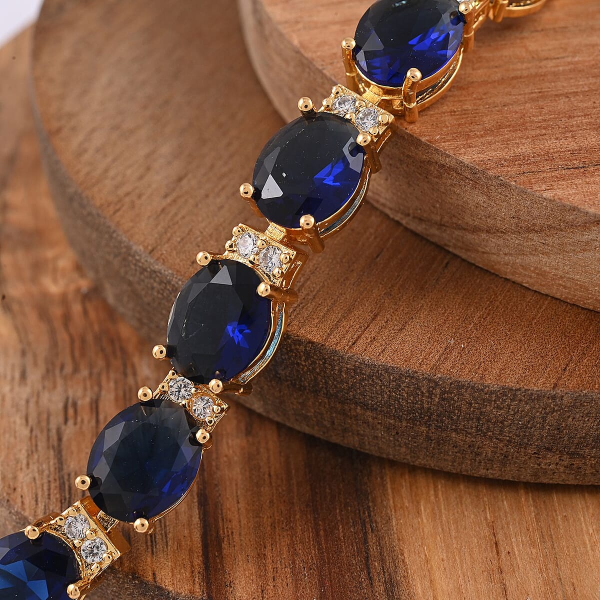 Simulated Blue and White Diamond Bracelet in Goldtone (7.00 In) 30.00 ctw image number 1