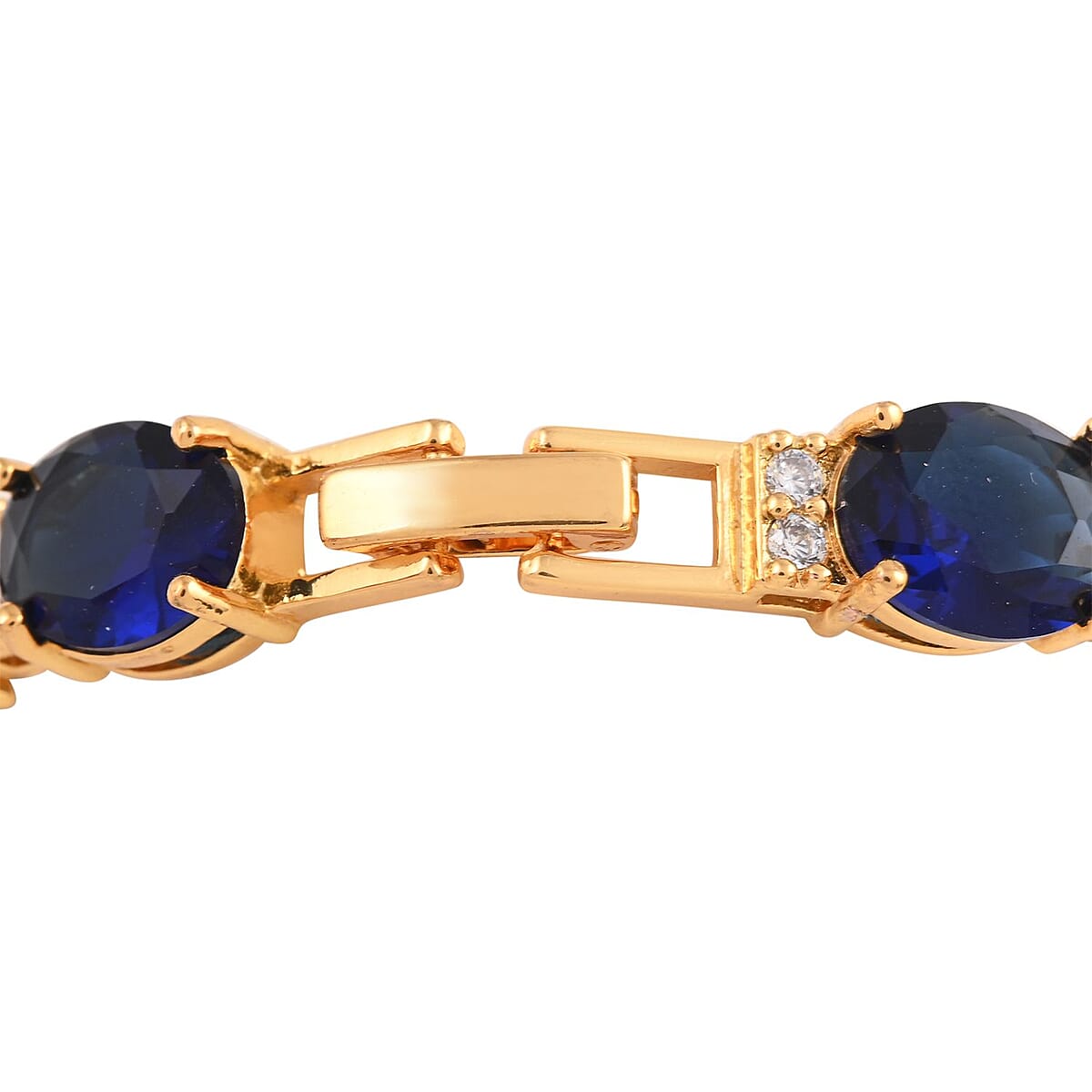 Simulated Blue and White Diamond Bracelet in Goldtone (7.00 In) 30.00 ctw image number 2