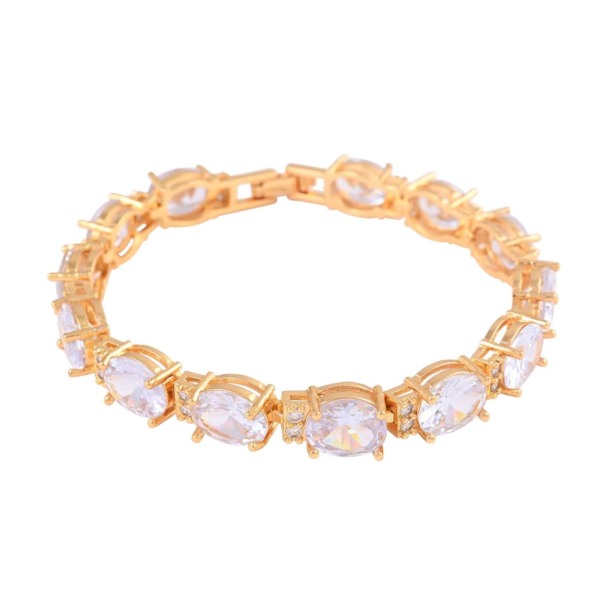 Simulated Light Blue and White Diamond Bracelet in Goldtone (7.00 In) 30.00 ctw image number 0