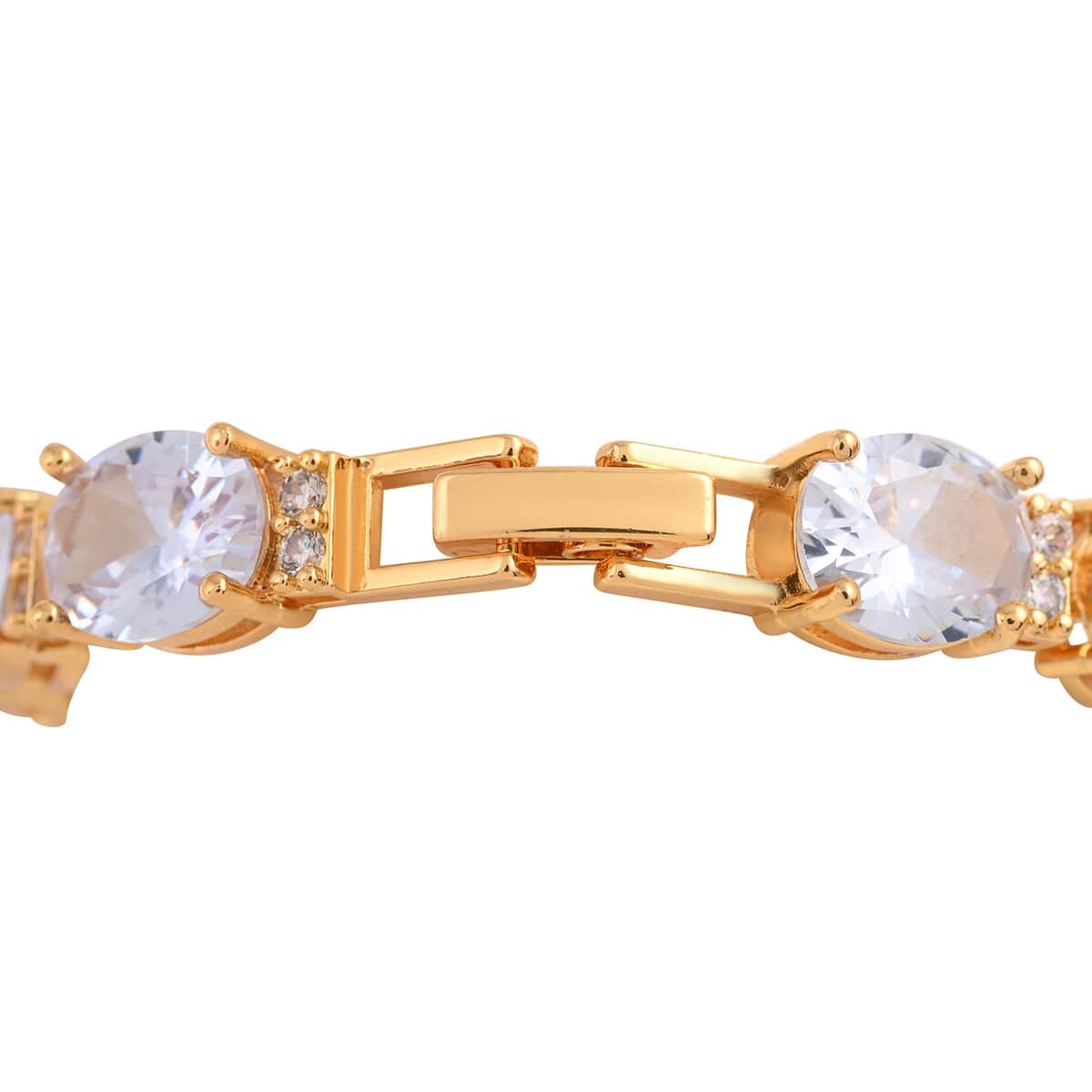 Simulated Light Blue and White Diamond Bracelet in Goldtone (7.00 In) 30.00 ctw image number 3