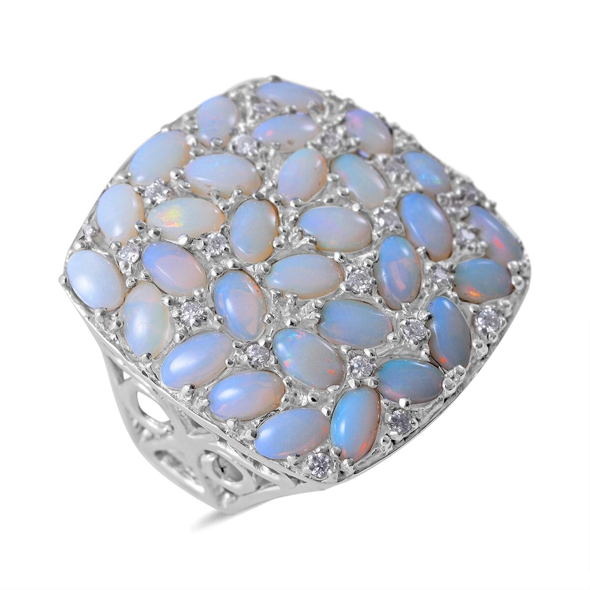 Australian White Opal and Moissanite Ring in Platinum Over Sterling Silver 8 Grams 4.75 ctw image number 0