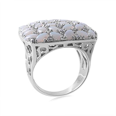 Australian Opal and Moissanite Ring in Platinum Over Sterling Silver (Size 10.0) 4.75 ctw