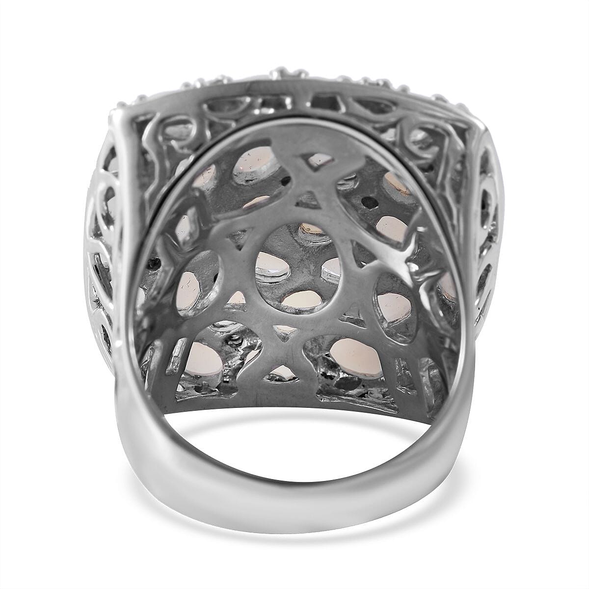 Australian Opal and Moissanite Ring in Platinum Over Sterling Silver (Size 10.0) 4.75 ctw