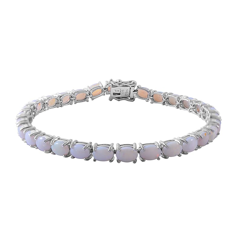 Australian Opal Tennis Bracelet in Platinum Over Sterling Silver (6.50 In) 6.75 ctw