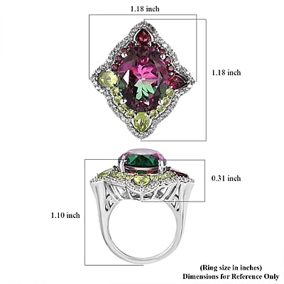 Watermelon Quartz (Triplet) and Multi Gemstone Ring in Platinum Over Sterling Silver (Size 10.0) 12.90 ctw