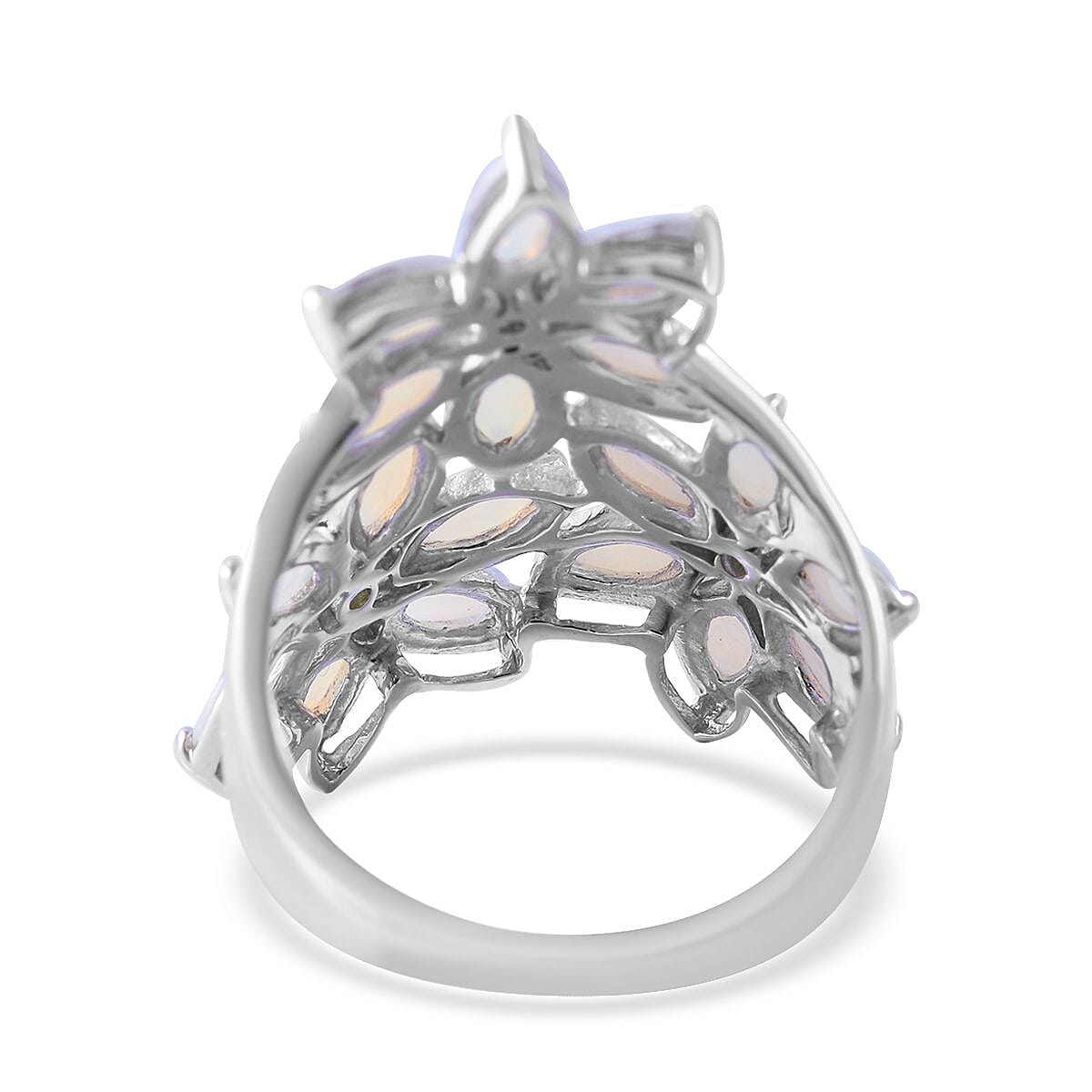 Australian White Opal and Natural Chrome Diopside Floral Ring in Platinum Over Sterling Silver 1.50 ctw image number 3