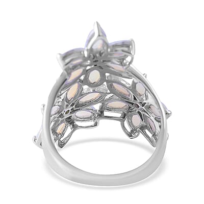 Australian Opal and Chrome Diopside Floral Ring in Platinum Over Sterling Silver (Size 10.0) 1.50 ctw