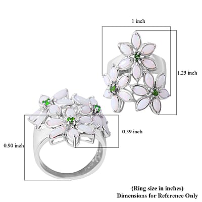 Australian Opal and Chrome Diopside Floral Ring in Platinum Over Sterling Silver (Size 10.0) 1.50 ctw