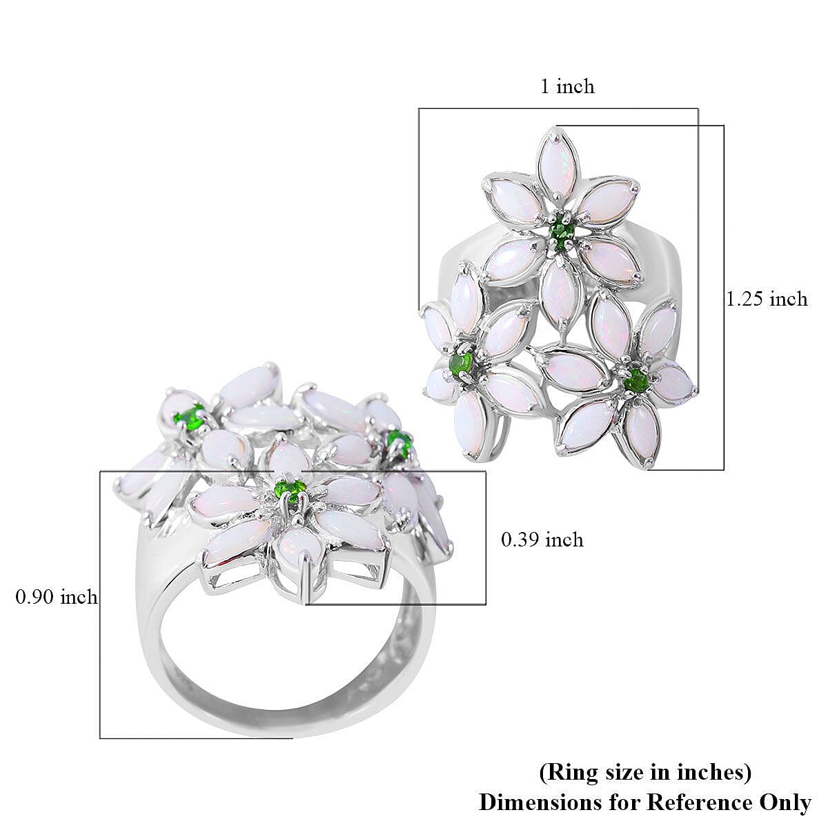 Australian Opal and Chrome Diopside Floral Ring in Platinum Over Sterling Silver (Size 8.0) 1.50 ctw image number 4