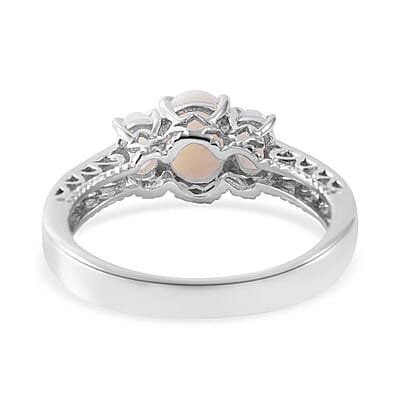 Australian Opal and White Zircon Ring in Platinum Over Sterling Silver (Size 10.0) 0.85 ctw