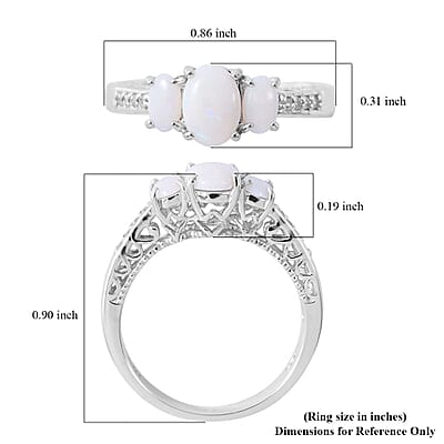 Australian Opal and White Zircon Ring in Platinum Over Sterling Silver (Size 10.0) 0.85 ctw