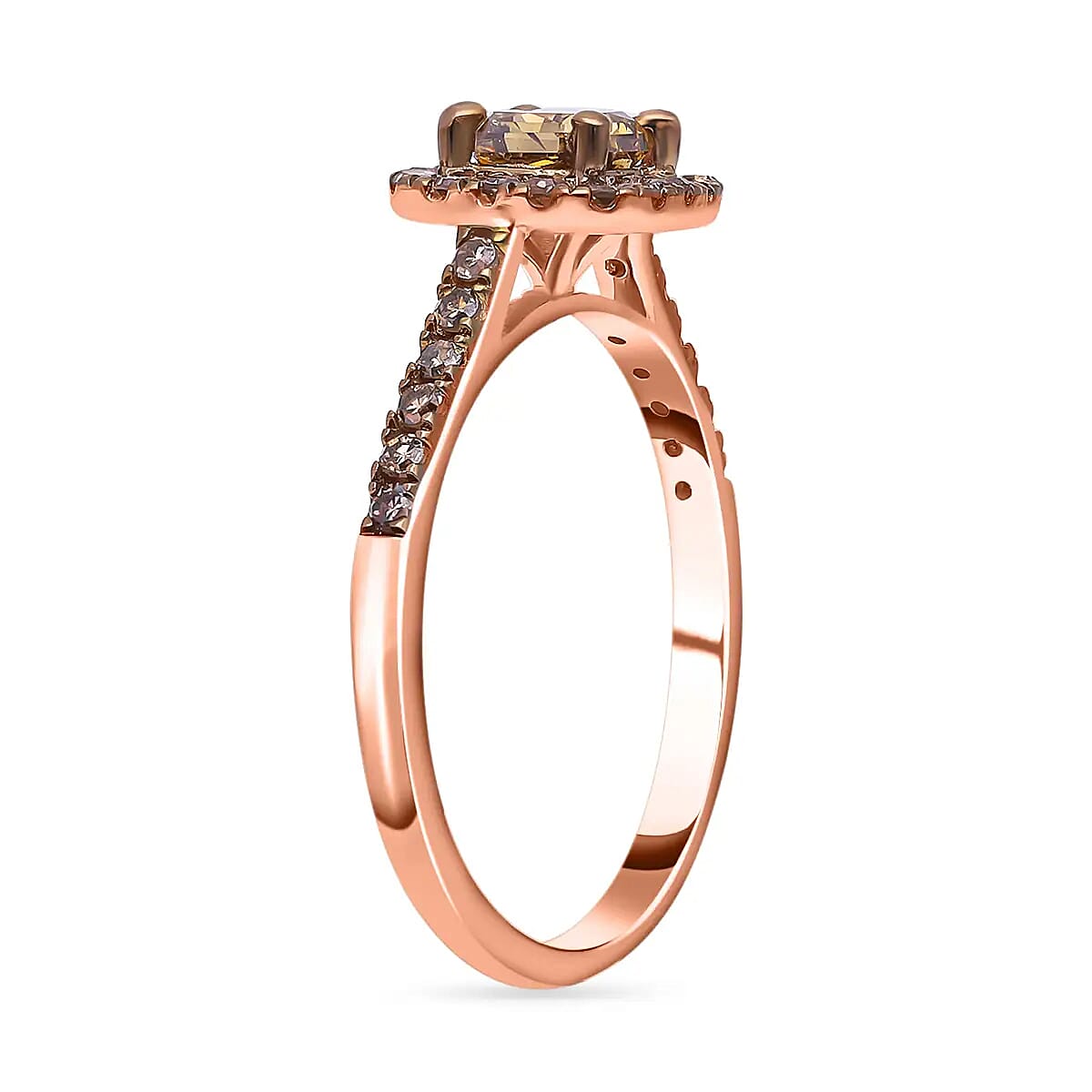 Luxoro Natural Champagne Diamond 1.00 ctw Ring, 10K Rose Gold Ring, Natural Champagne Diamond Cushion Shape Ring, Halo Ring, Wedding Ring, Engagement Ring (Size 7.00)