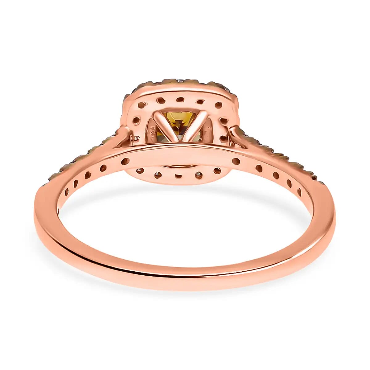 Luxoro Natural Champagne Diamond 1.00 ctw Ring, 10K Rose Gold Ring, Natural Champagne Diamond Cushion Shape Ring, Halo Ring, Wedding Ring, Engagement Ring (Size 7.00)