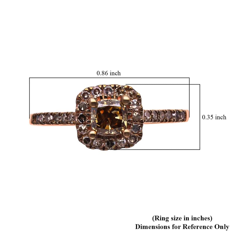 Luxoro Natural Champagne Diamond 1.00 ctw Ring, 10K Rose Gold Ring, Natural Champagne Diamond Cushion Shape Ring, Halo Ring, Wedding Ring, Engagement Ring (Size 7.00)