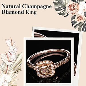 Luxoro Natural Champagne Diamond 1.00 ctw Ring, 10K Rose Gold Ring, Natural Champagne Diamond Cushion Shape Ring, Halo Ring, Wedding Ring, Engagement Ring (Size 8.00)