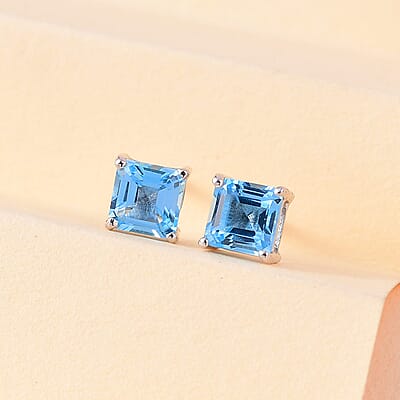 Marambaia Topaz Solitaire Stud Earrings in Platinum Over Sterling Silver 1.65 ctw