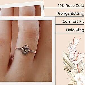 Luxoro Natural Champagne Diamond Ring, 10K Rose Gold Ring, Natural Champagne Diamond Oval Shape Ring, Halo Ring, Wedding Ring, Engagement Ring 1.00 ctw (Size 6.00)