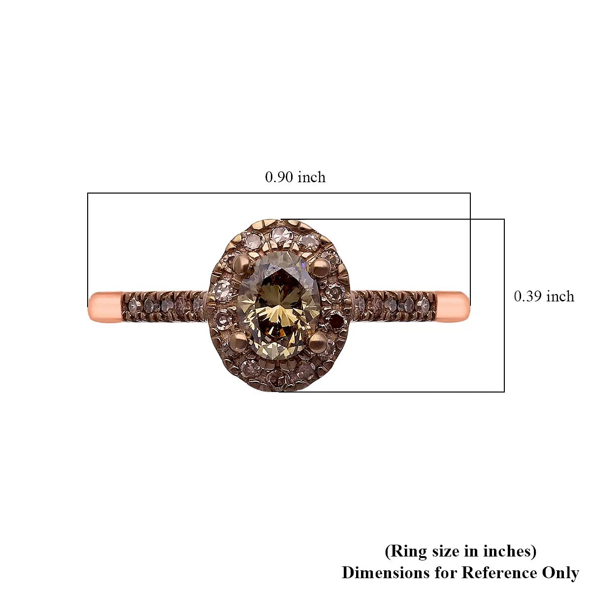 Luxoro Natural Champagne Diamond Ring, 10K Rose Gold Ring, Natural Champagne Diamond Oval Shape Ring, Halo Ring, Wedding Ring, Engagement Ring 1.00 ctw (Size 7.00) image number 6