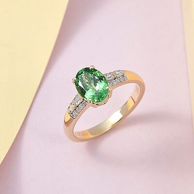 Luxoro 14K Yellow Gold AAA Tsavorite Garnet and G-H I3 Diamond Ring (Size 10.0) 1.40 ctw