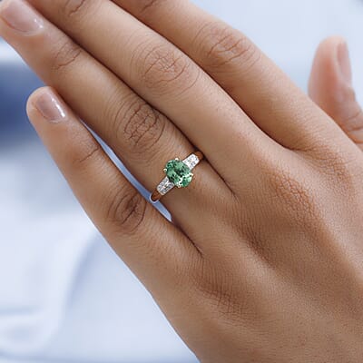 Luxoro 14K Yellow Gold AAA Tsavorite Garnet and G-H I3 Diamond Ring (Size 10.0) 1.40 ctw