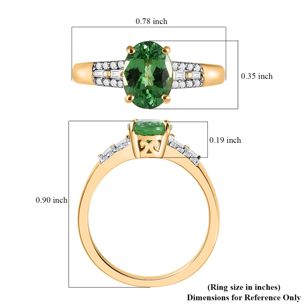 Luxoro 14K Yellow Gold AAA Tsavorite Garnet and G-H I3 Diamond Ring (Size 10.0) 1.40 ctw image number 5