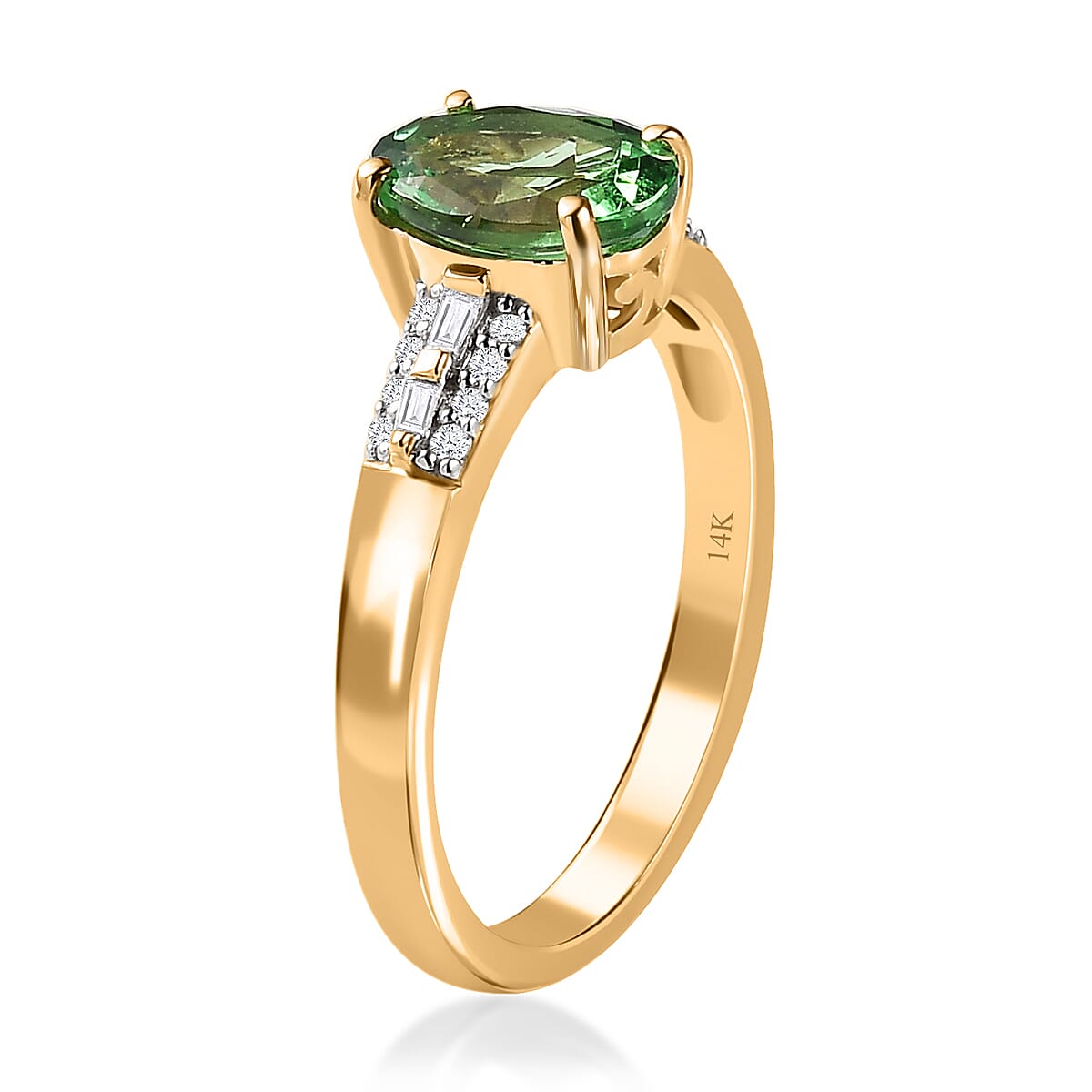 Luxoro 14K Yellow Gold AAA Tsavorite Garnet and G-H I3 Diamond Ring (Size 6.0) 1.40 ctw image number 3