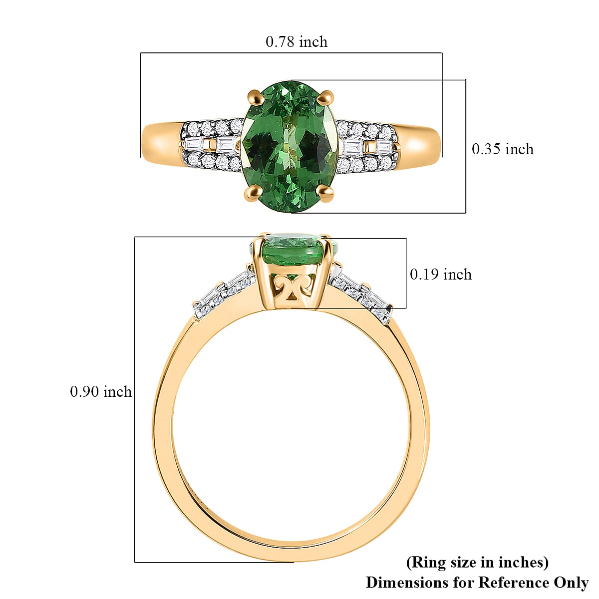 Luxoro 14K Yellow Gold AAA Tsavorite Garnet and G-H I3 Diamond Ring (Size 6.0) 1.40 ctw image number 5