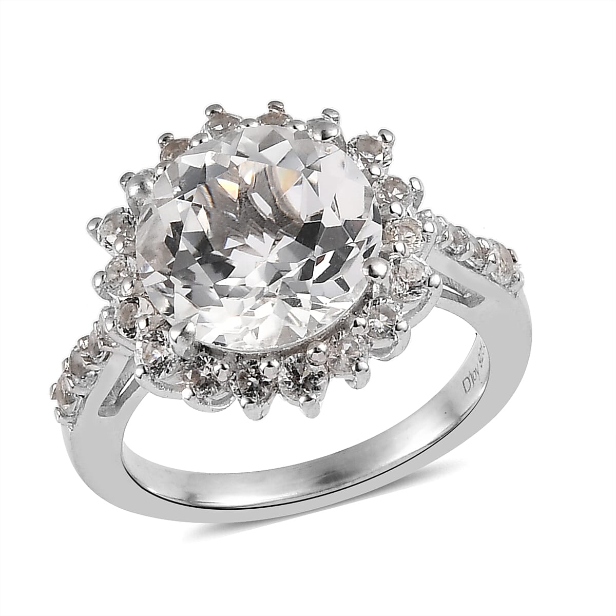 White Topaz Sunburst Ring in Platinum Over Sterling Silver (Size 10.0) 5.50 ctw