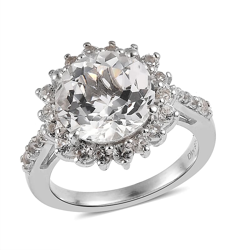 White Topaz Sunburst Ring in Platinum Over Sterling Silver (Size 10.0) 5.50 ctw
