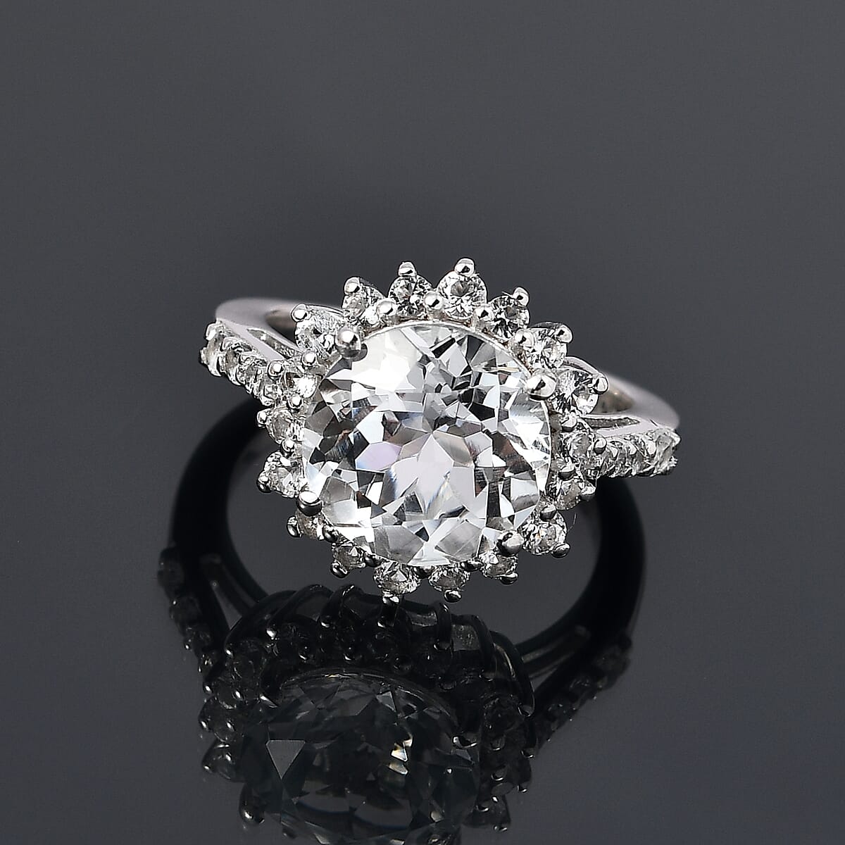 White Topaz Sunburst Ring in Platinum Over Sterling Silver 5.50 ctw image number 1