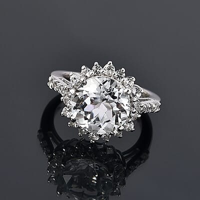 White Topaz Sunburst Ring in Platinum Over Sterling Silver (Size 10.0) 5.50 ctw
