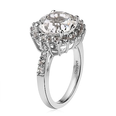 White Topaz Sunburst Ring in Platinum Over Sterling Silver (Size 10.0) 5.50 ctw
