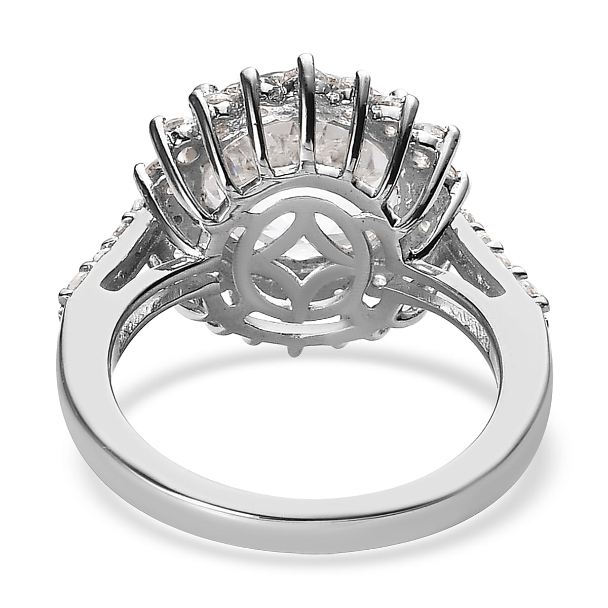 White Topaz Sunburst Ring in Platinum Over Sterling Silver (Size 10.0) 5.50 ctw