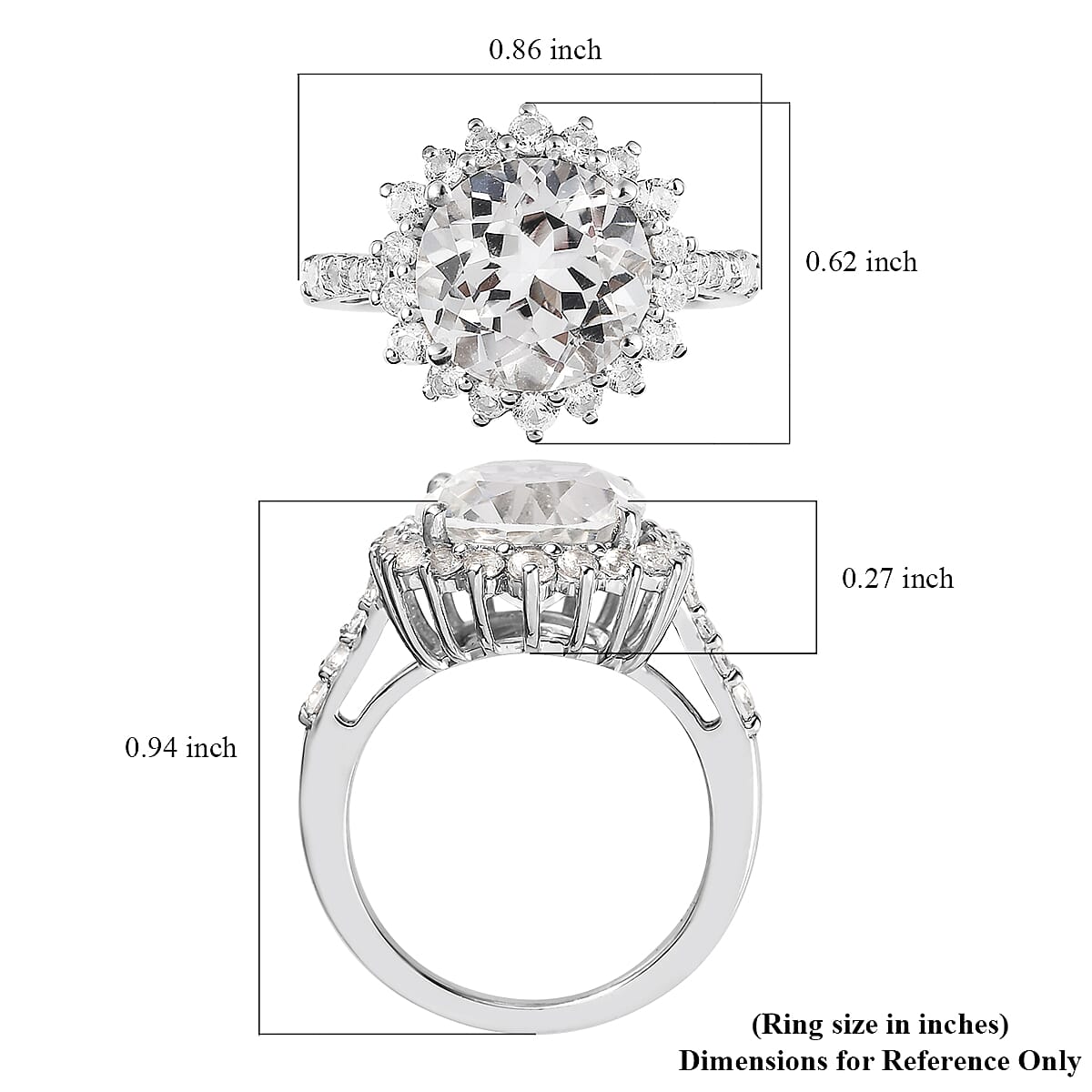 White Topaz Sunburst Ring in Platinum Over Sterling Silver (Size 10.0) 5.50 ctw